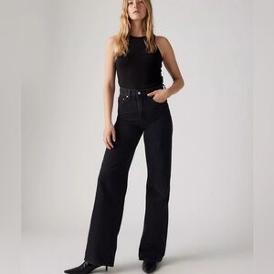 Levi’s Ribcage Wide Leg Jeans Rosie Posie Black 26x32 NWT